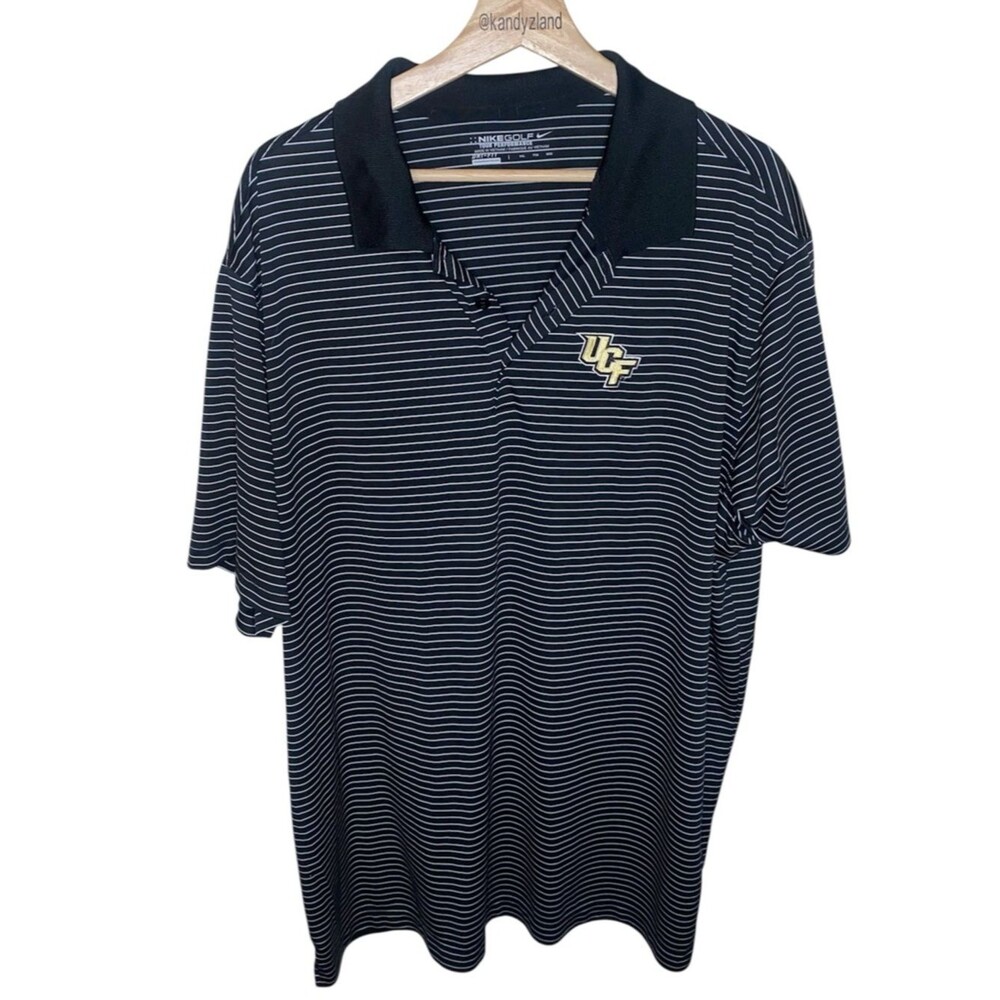 NIKE Golf Mens UCF Stripe Black White Polo